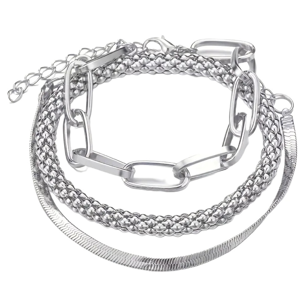 SILVER Stackable Decorative Bracelet Set
